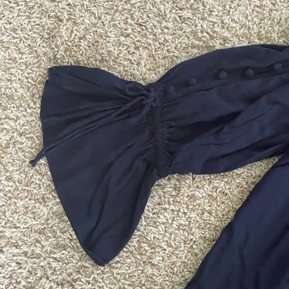 Loft Navy Off Shoulder Flare Sleeve with Button Accent Peplum Blouse Large - Picture 2 of 8